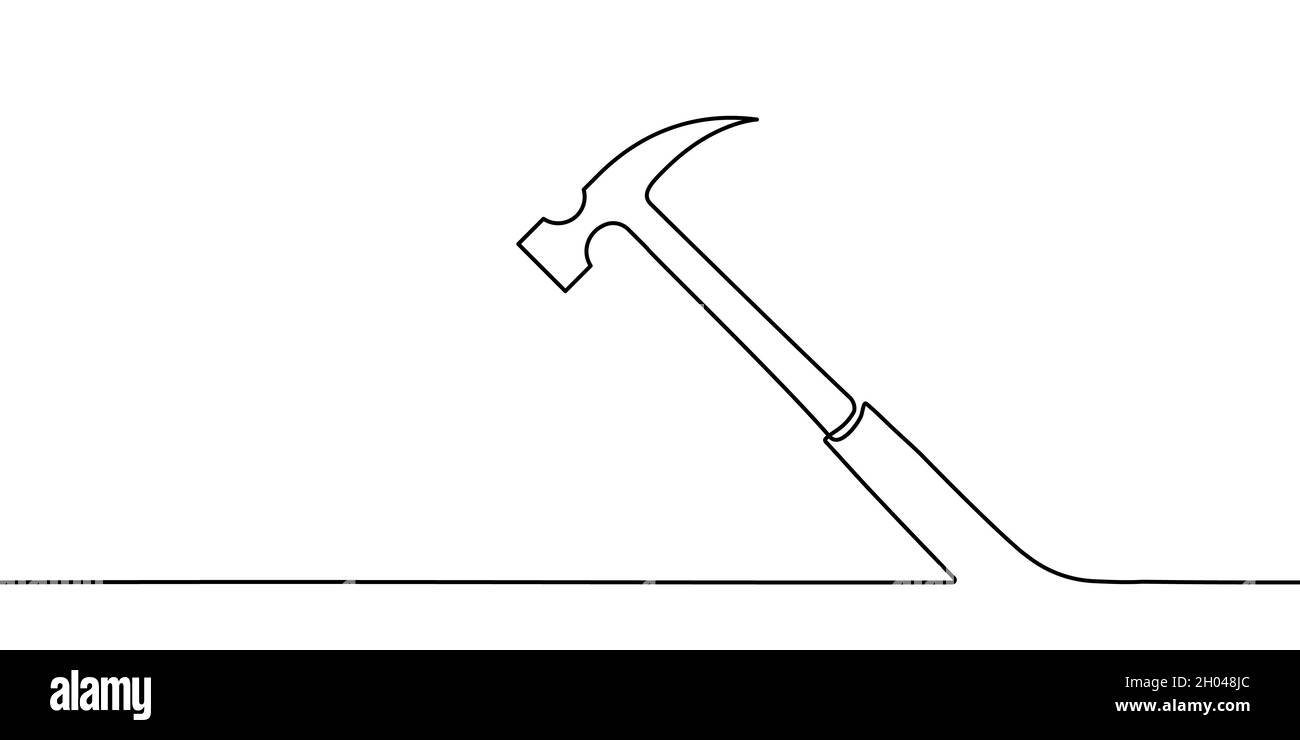 Hammerlinie Hintergrund. Hintergrund für einzeilige Zeichnung. Kontinuierliche Linienzeichnung des Hammers. Vektorgrafik. Stock Vektor