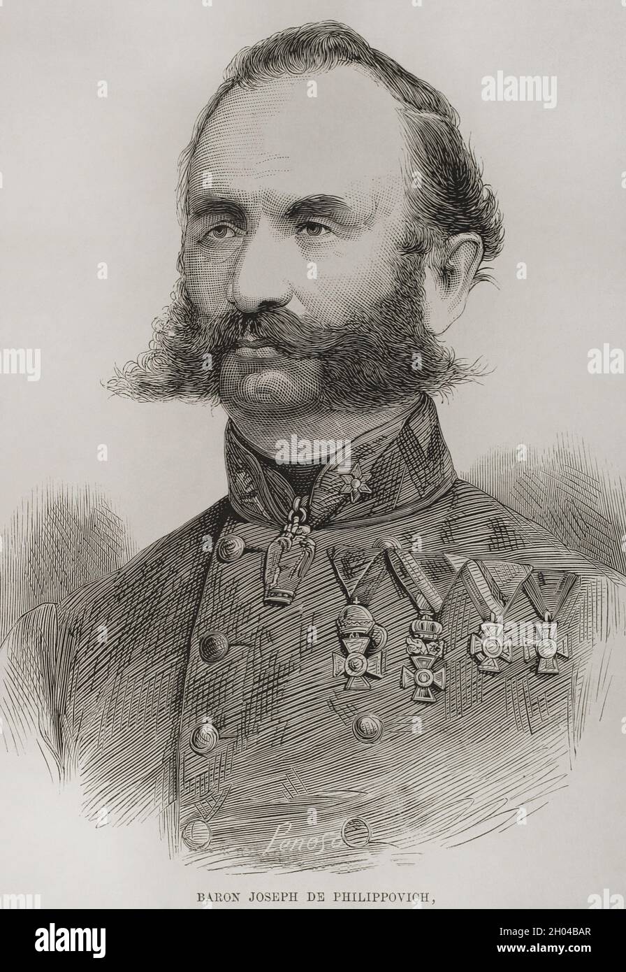 Josip Filipovic (1818-1889). Österreichisch-ungarischer General. Hochformat. Gravur. La Ilustración Española y Americana, 1878. Stockfoto