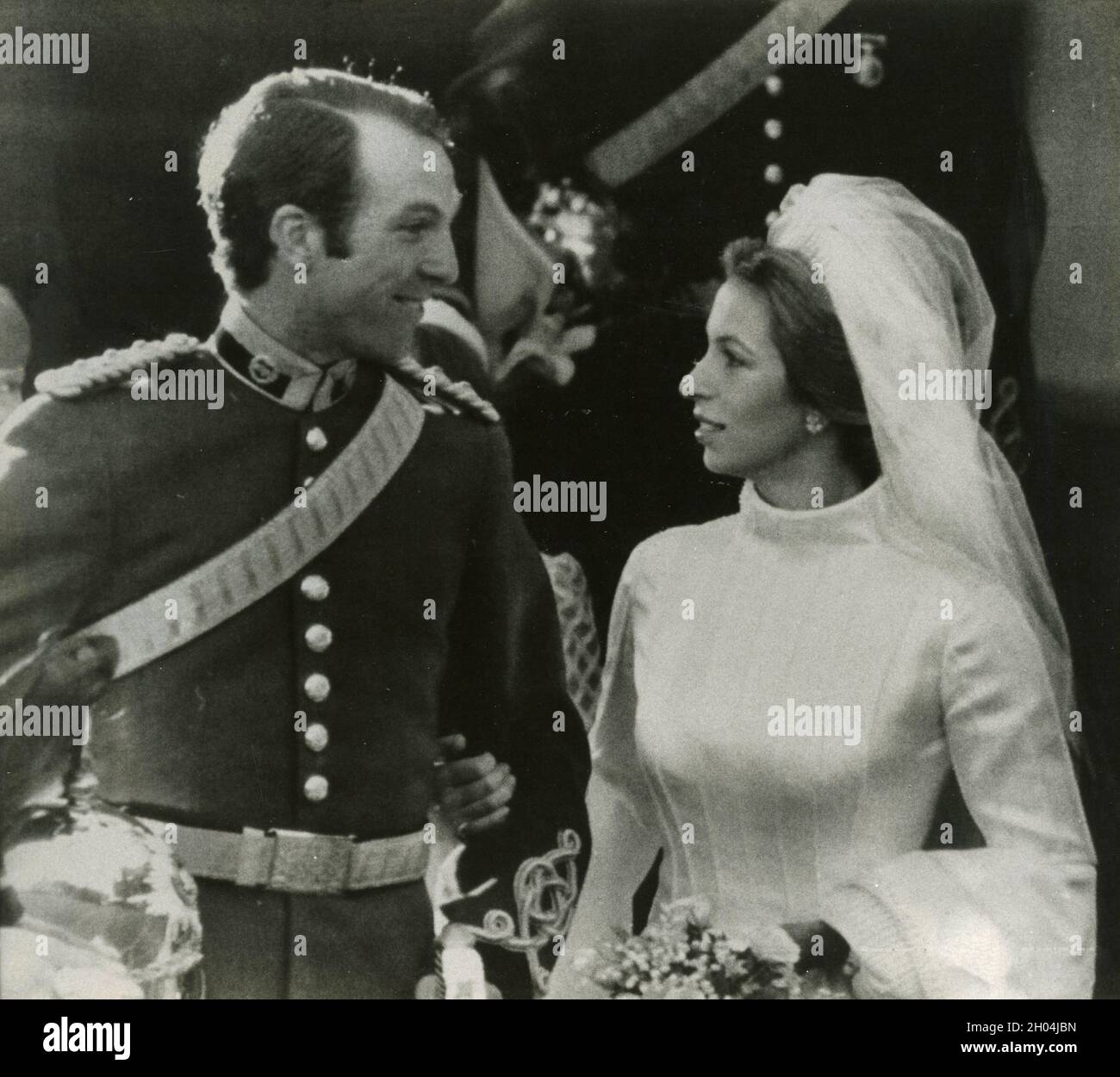 Britische Prinzessin Anna und Kapitän Mark Phillips Hochzeit, 1973 Stockfoto