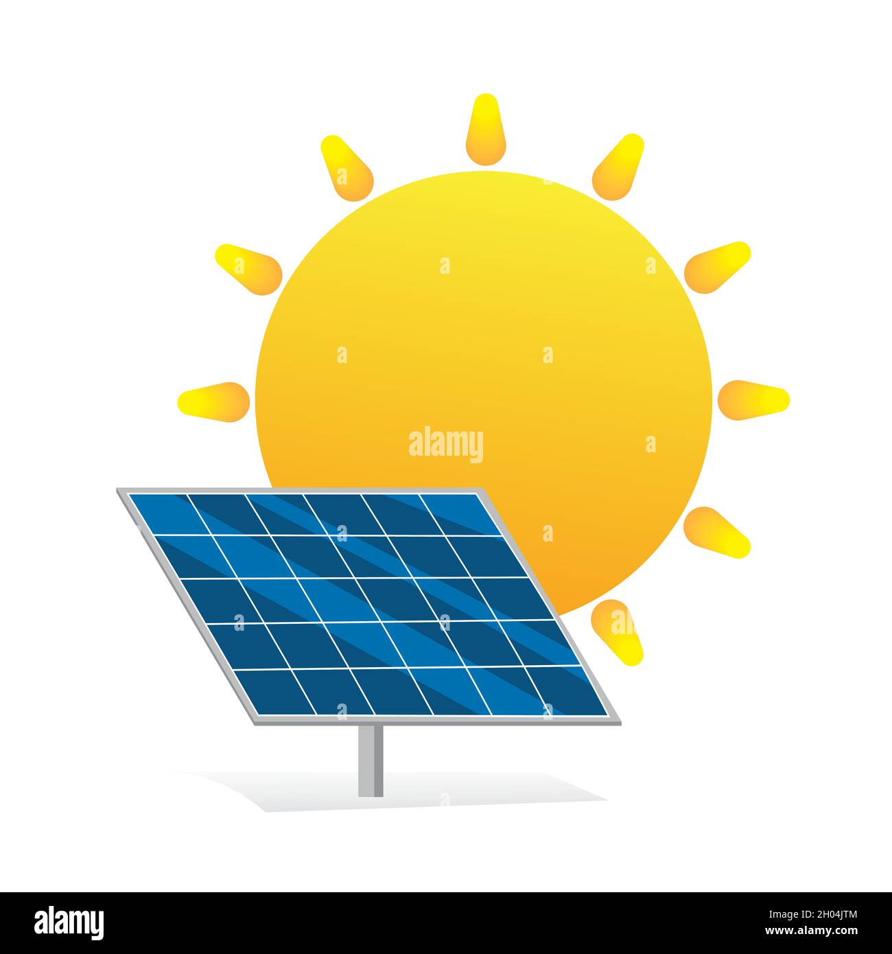 Logo für Solarenergie. Konzept für grüne Energie. Solarpanel mit flachem Design-Symbol der Sonne. Vektor- und Illustrationsdesign. Stock Vektor