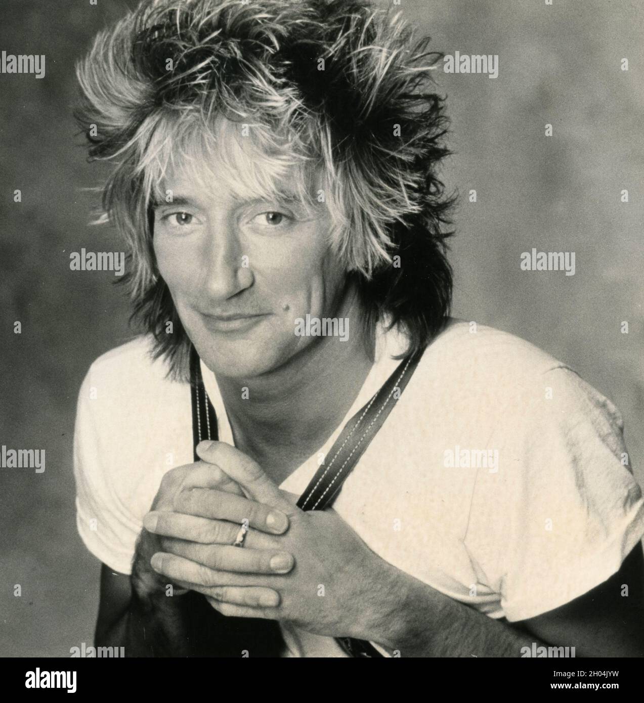 Der britische Sänger und Songwriter Rod Stewart, 1980er Jahre Stockfoto