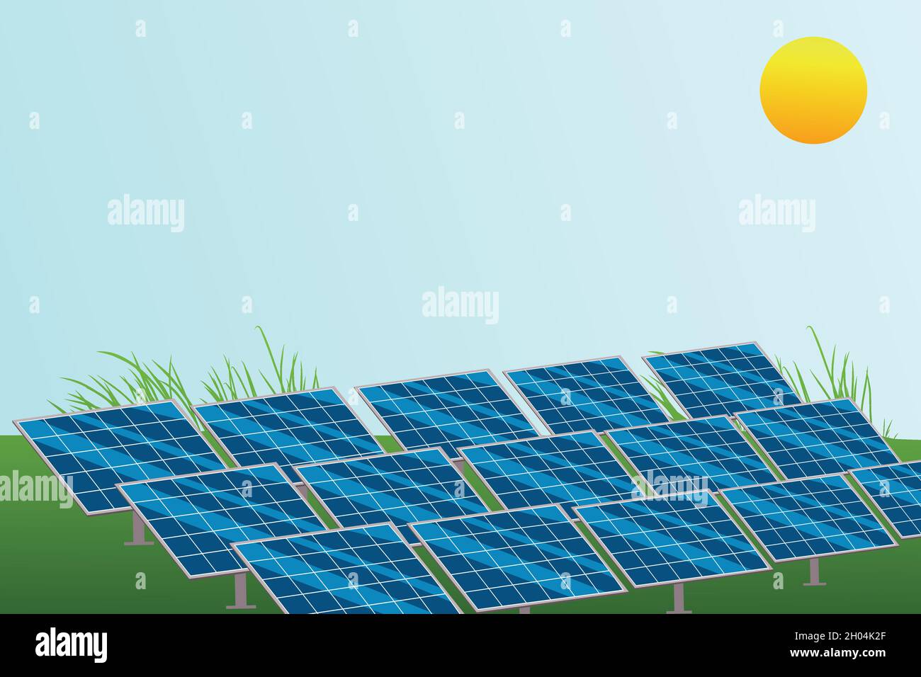 Konzept der nachhaltigen Ressourcen für grüne Energie. Solar-Photovoltaik mit Sonne. Vektor und Illustration Design. Stock Vektor