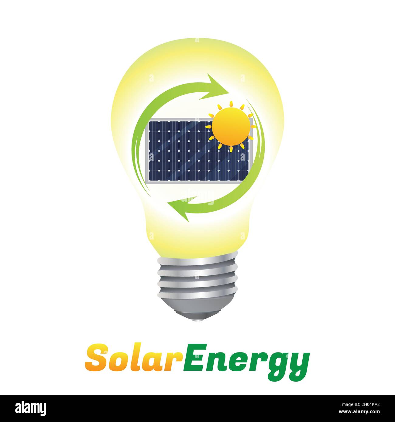 Logo für Solarenergie. Konzept für grüne Energie. Glühbirne mit Solarpanel im flachen Design Symbol. Vektor- und Illustrationsdesign. Stock Vektor