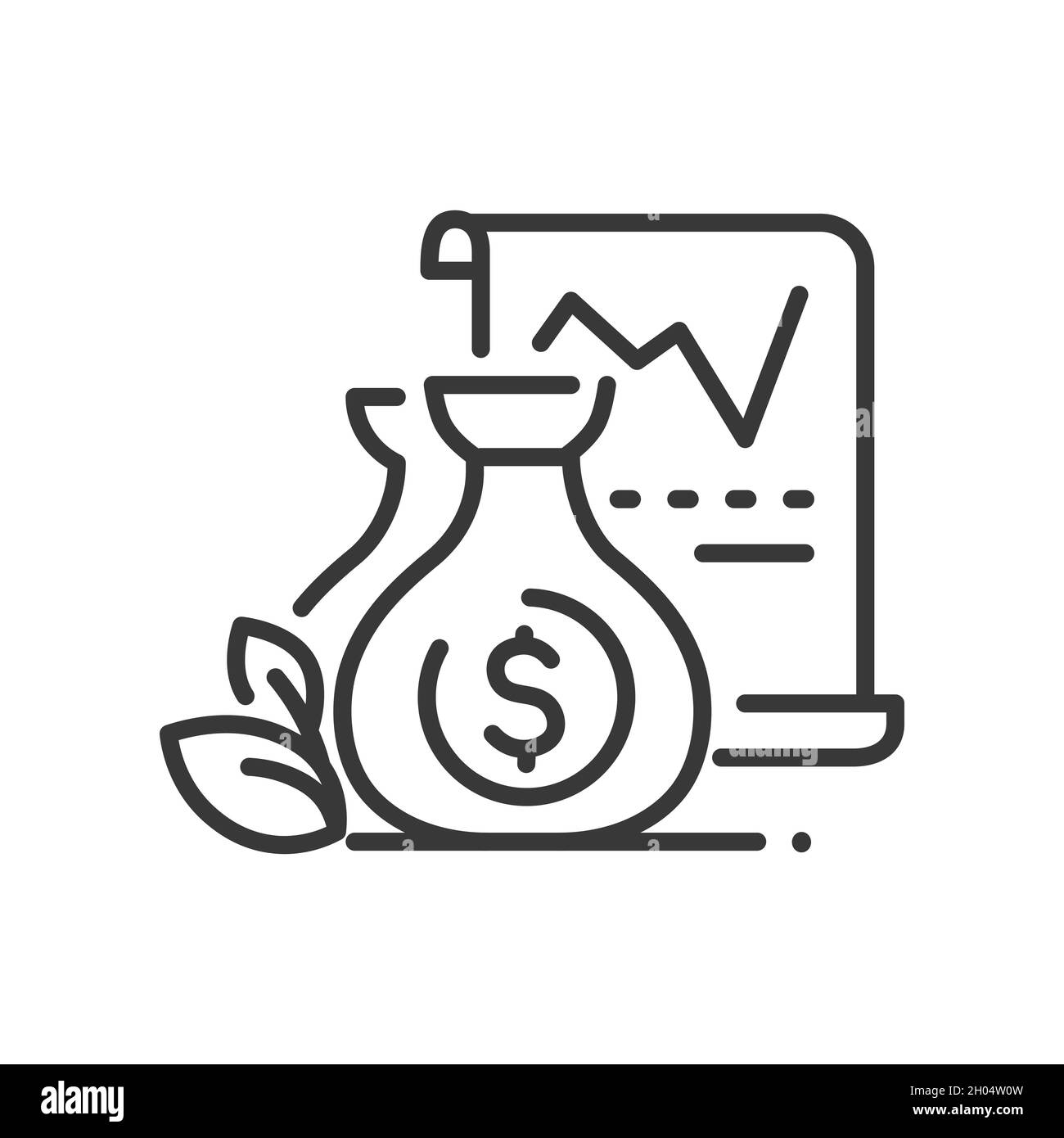 Gewinnwachstum - Vektorlinien-Design einzelnes isoliertes Symbol auf weißem Hintergrund. Hochwertiges schwarzes Piktogramm. Geldbeutel zeigen die Idee der zunehmenden Einsparungen Stock Vektor