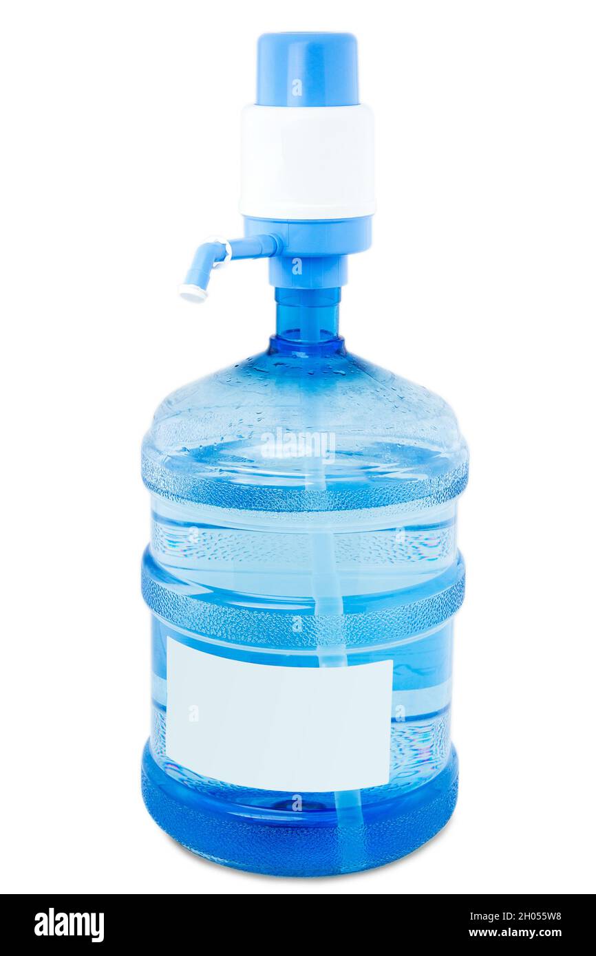 Große Wasserflasche mit Pumpe isoliert auf weißem Hintergrund