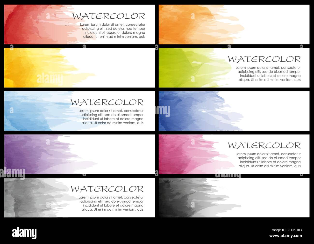 Vektorkarten-Vorlagen, die mit Aquarellbildern und Texträumen auf einem dunklen Hintergrund isoliert sind. Stock Vektor