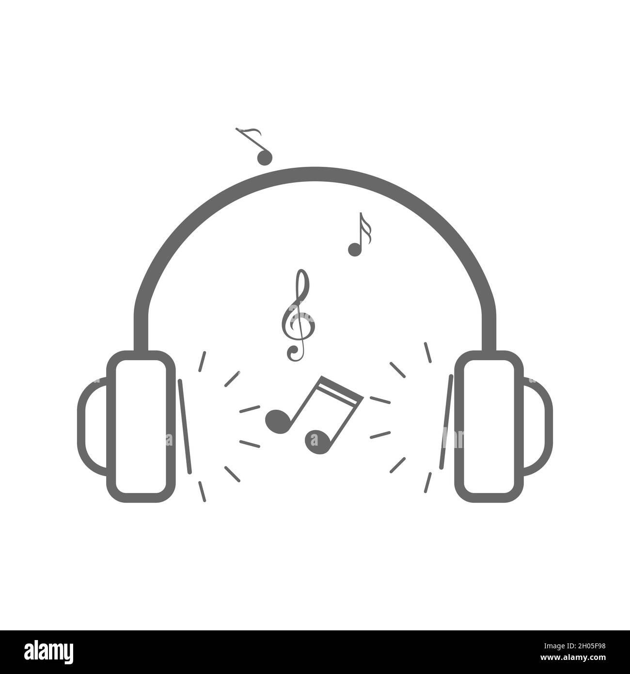 Ein Kopfhörer mit Musiknoten. Flache Darstellung isoliert auf weißem Hintergrund. Stock Vektor