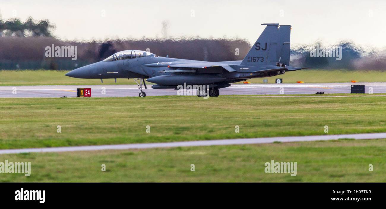 USAF F15 Strike Eagle Tactical Fighter bei RAF(USAF) Lakenheath in Suffolk, England, UK Stockfoto