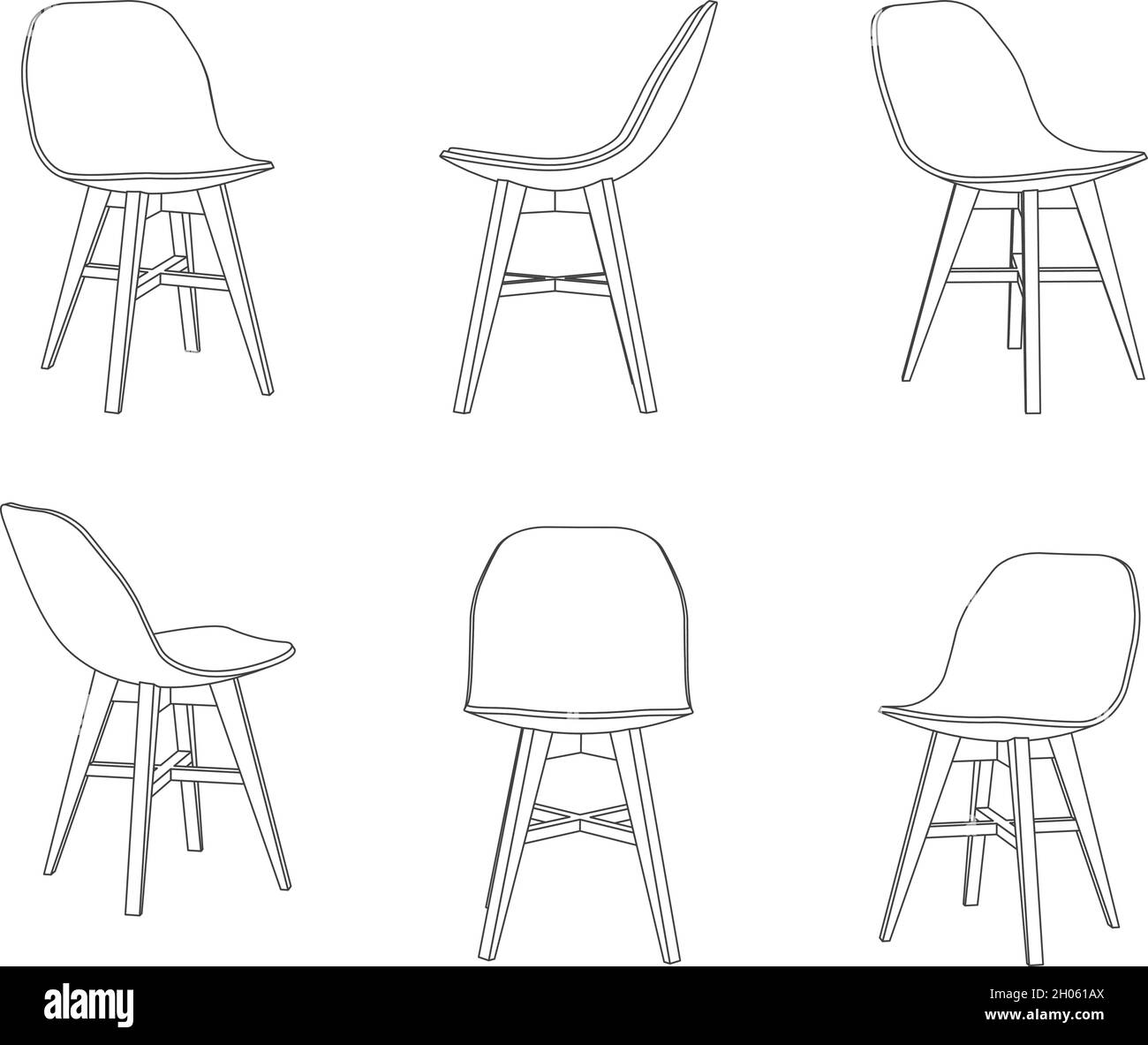 Vector moderner Stuhl mit verschiedenen Ansichten skizzieren Illustration Stock Vektor