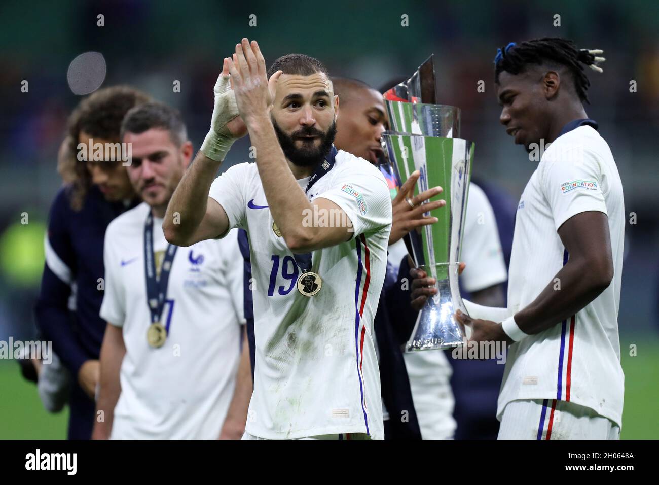 Karim Benzema aus Frankreich feiert das Finale der UEFA Nations League zwischen Spanien und Frankreich. Stockfoto