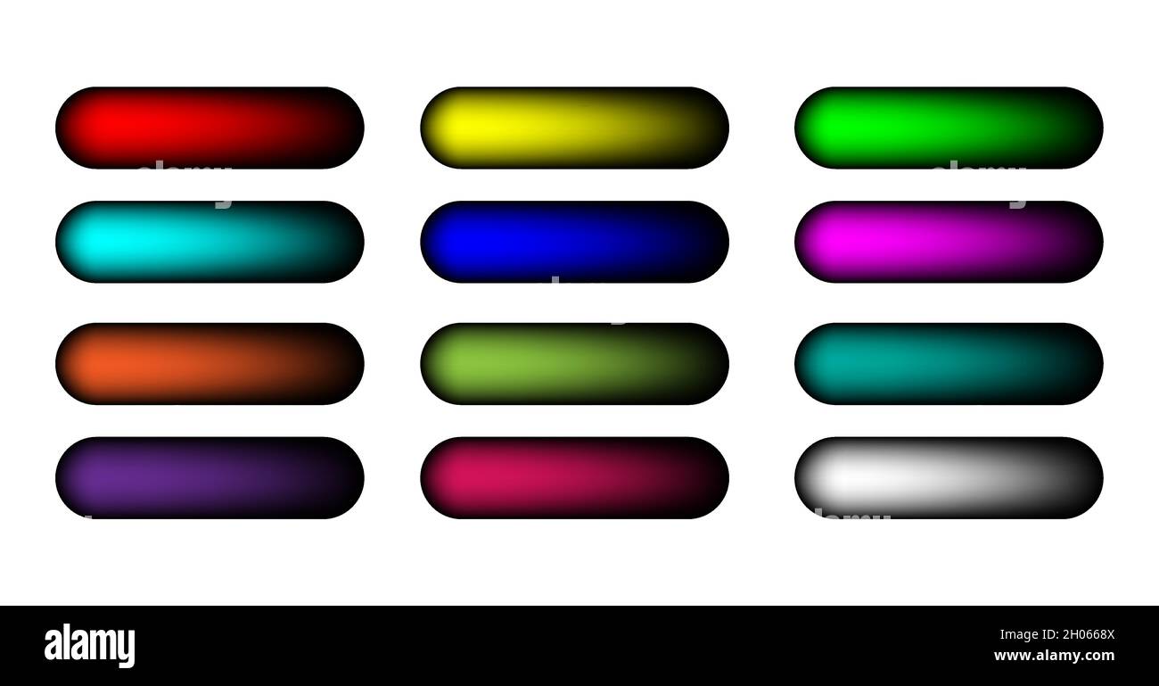 Holografische Farbverläufe, die Schaltflächen für Balken festlegen. Mehrfarbige Call-to-Action-Tasten, brillantes Design fließende geometrische Verläufe, bunte weiche Volumen Web-leer Stock Vektor