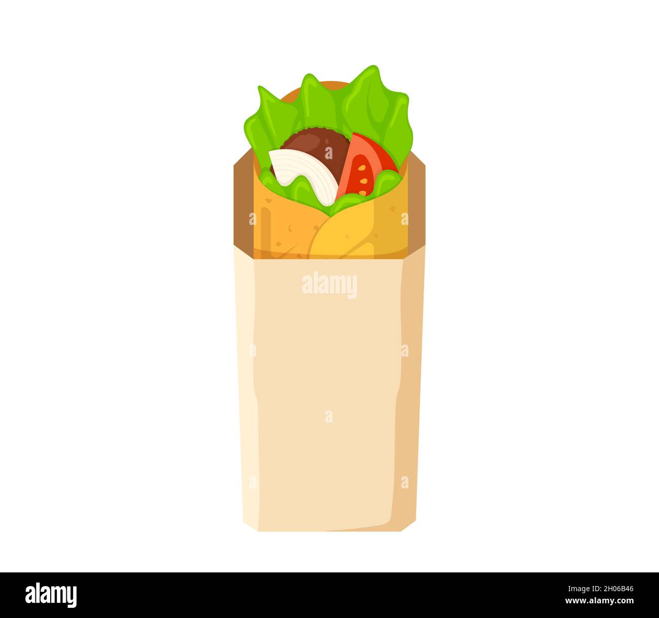 Shawarma Fast Food Fleischrolle in Papierverpackungen. Arabisch-östlicher Kebab-Döner. Cartoon Shaurma oder Burrito. Shawerma-Vektor-eps-Abbildung Stock Vektor