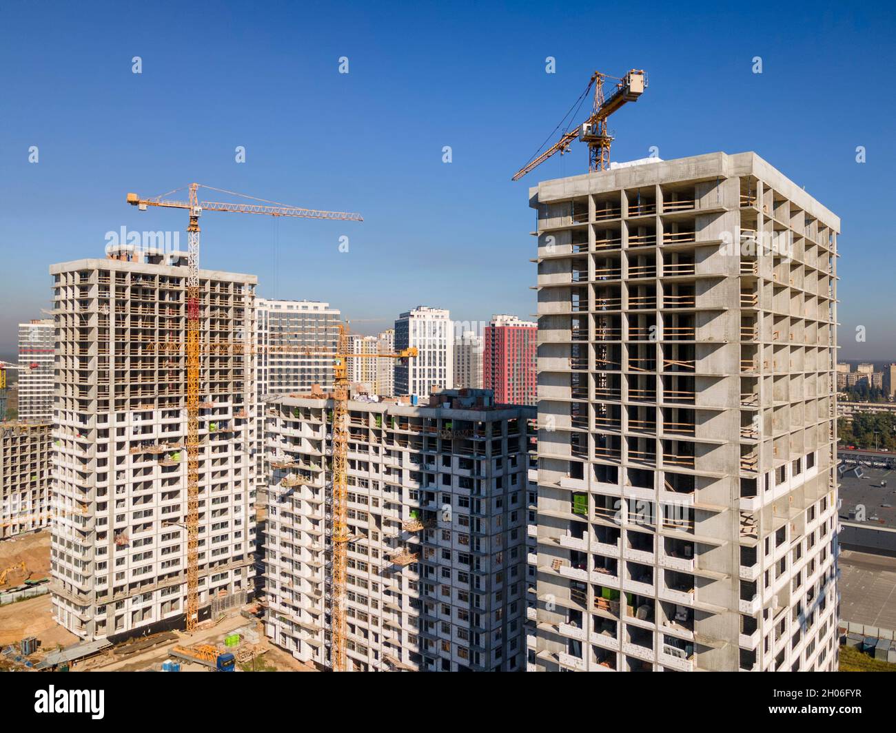 Bau von Wohnhochhäusern in einem neuen Stadtbezirk Stockfoto