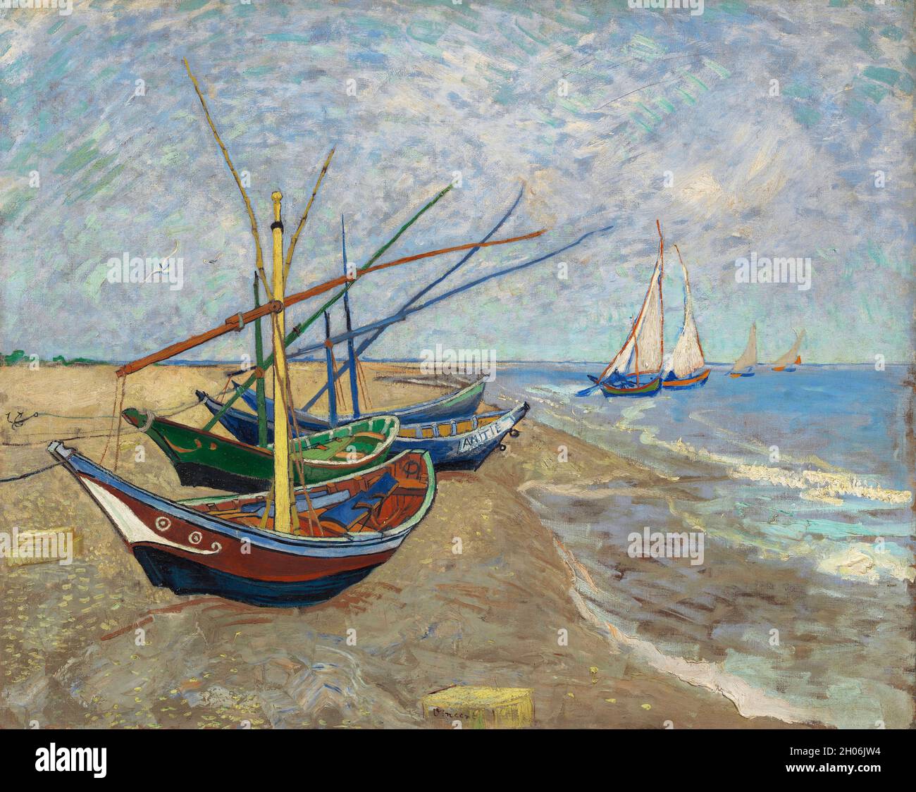 Vincent van Gogh Fischerboote am Strand von Saintes-Maries (1888). Stockfoto