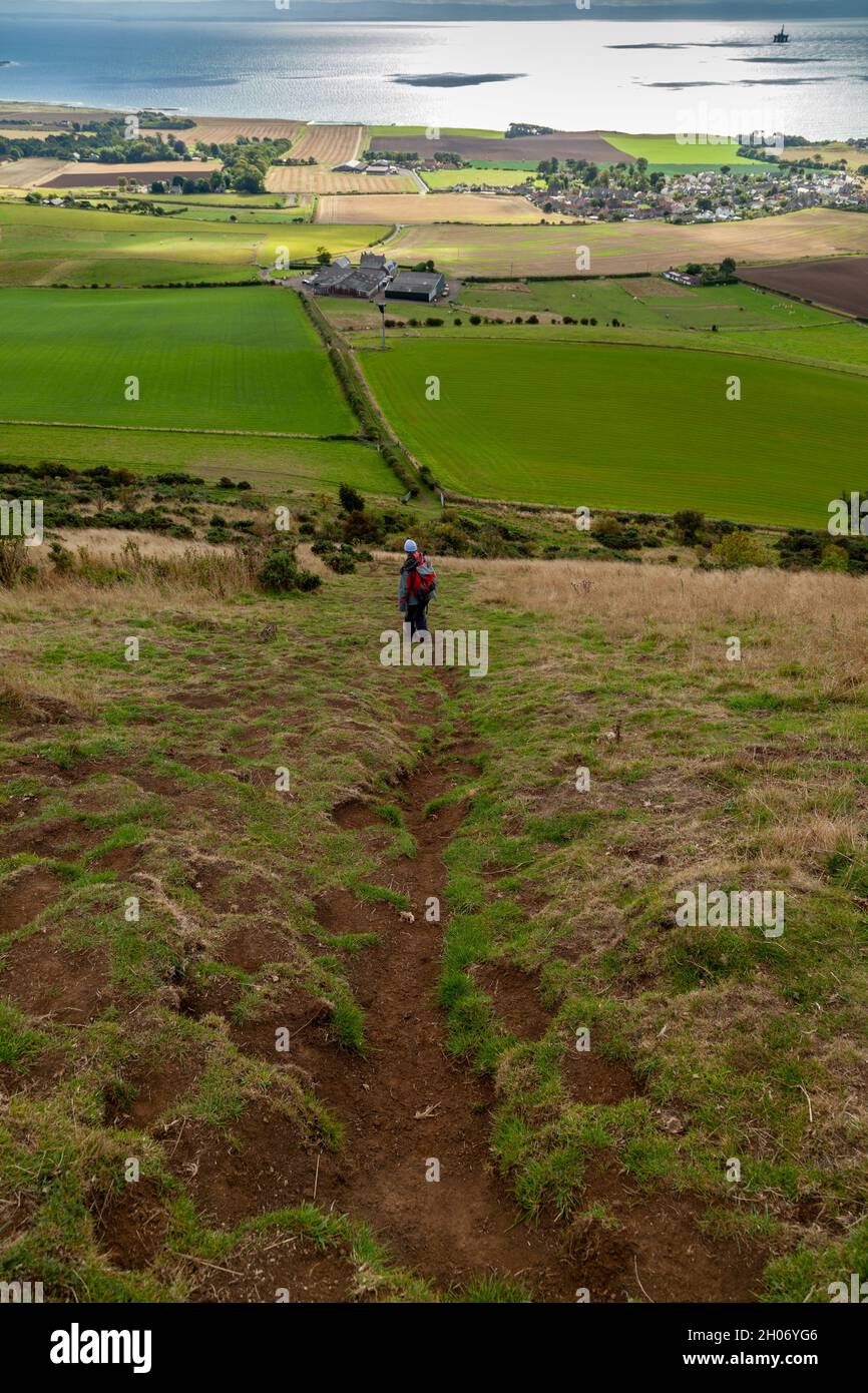 Erosion des Fußweges auf dem Largo Law Hill, Fife Stockfoto