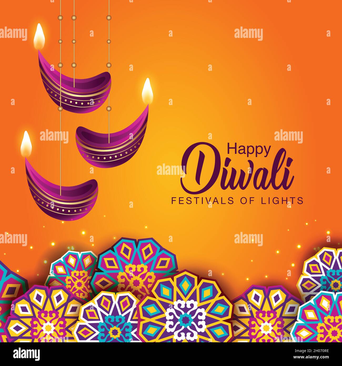 Indian Festival Happy Diwali mit Diwali Requisiten, Urlaub Hintergrund, Diwali Feier Grußkarte, Vektor-Illustration Design. Stock Vektor