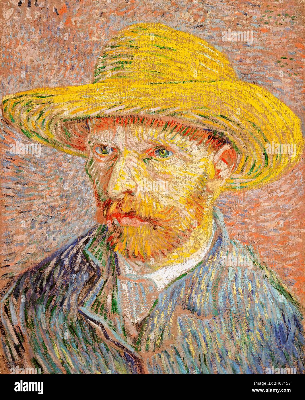 Selbstporträt mit Strohhut (1887) von Vincent Van Gogh. Stockfoto