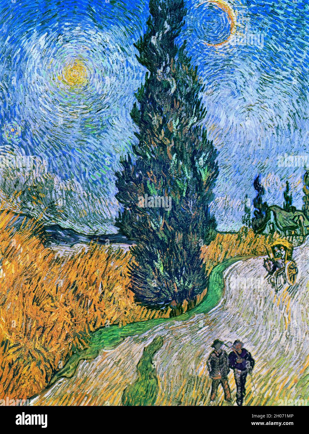 Vincent van Gogh Road mit Zypresse und Stern (1890). Stockfoto