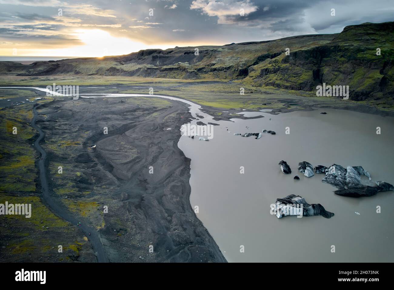 Blick vom Gipfel auf den Myrdalsjokull Gletscher Stockfoto