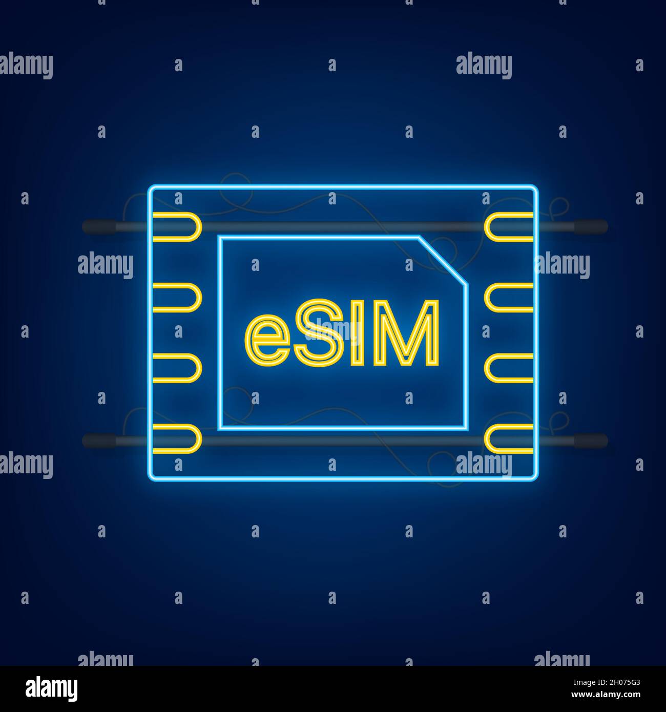 ESIM Embedded SIM Karte Symbol Konzept. Neue mobile Chip-Mobilfunktechnologie. Neonsymbol. Vektorgrafik Stock Vektor