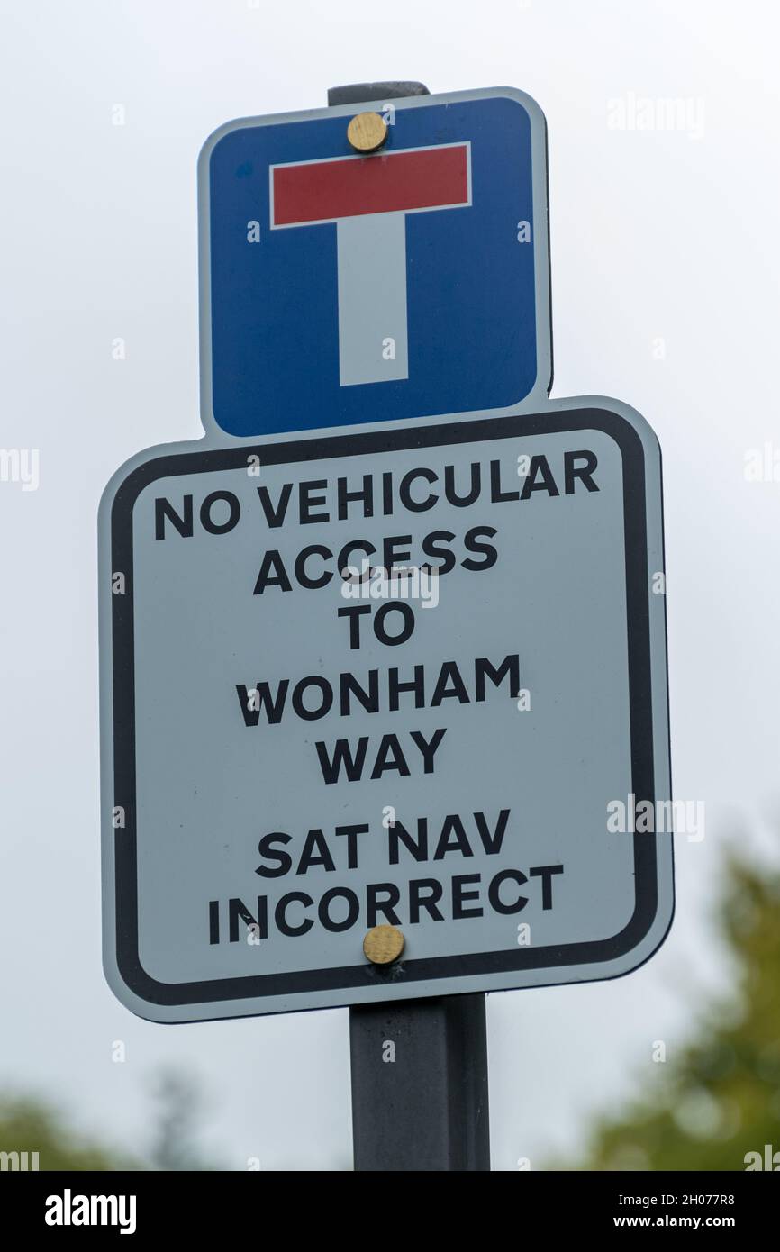 Sign No Vehicular Access, Warnung Sat Nav falsch Stockfoto