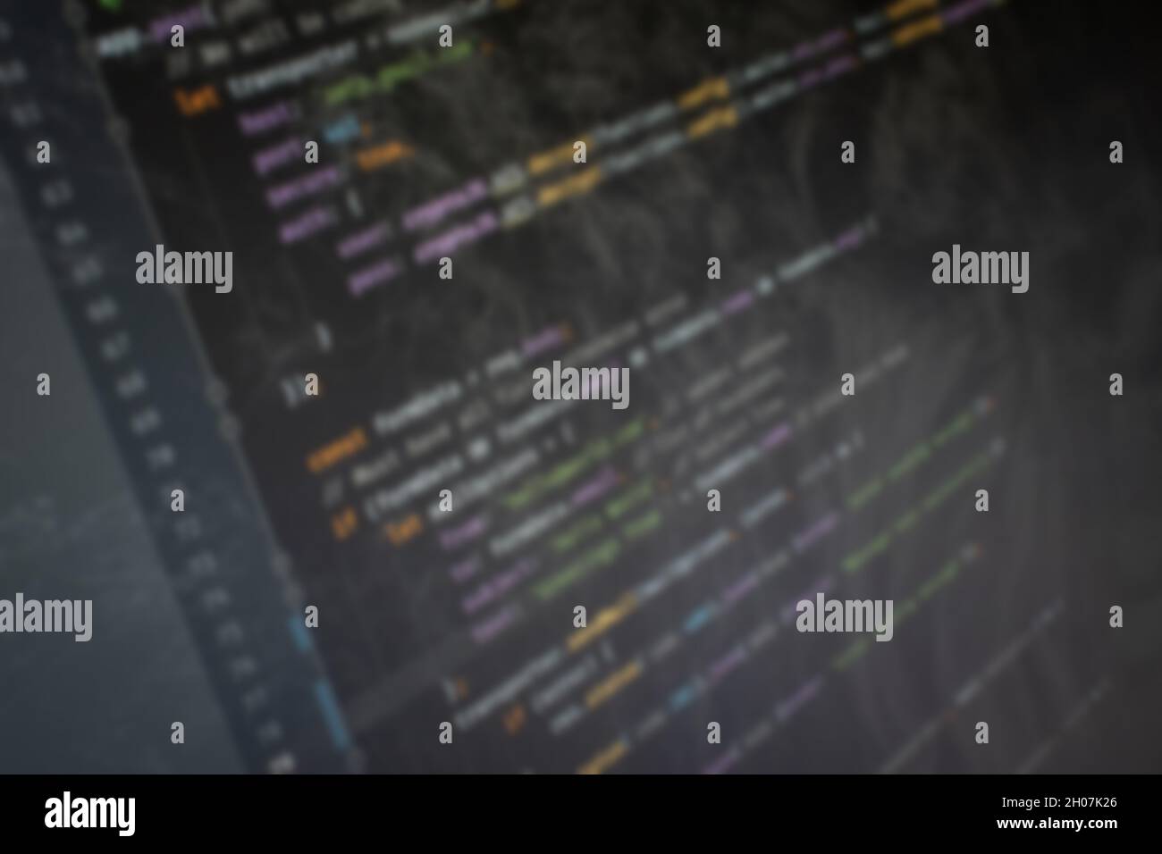 JavaScript nodejs Hello World Code auf dem Bildschirm verschwommenes Hintergrundbild Stockfoto