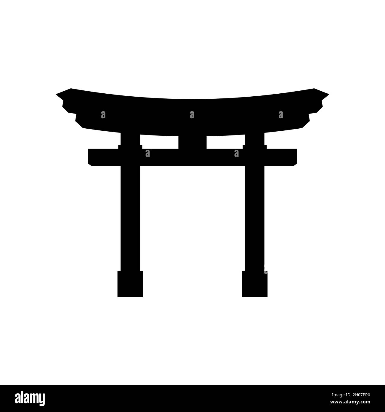 Japanischer Torii-Tor. Schwarze Silhouette des Torii-Tores. Religiöses Symbol des Shintoismus. Vektorgrafik. Stock Vektor
