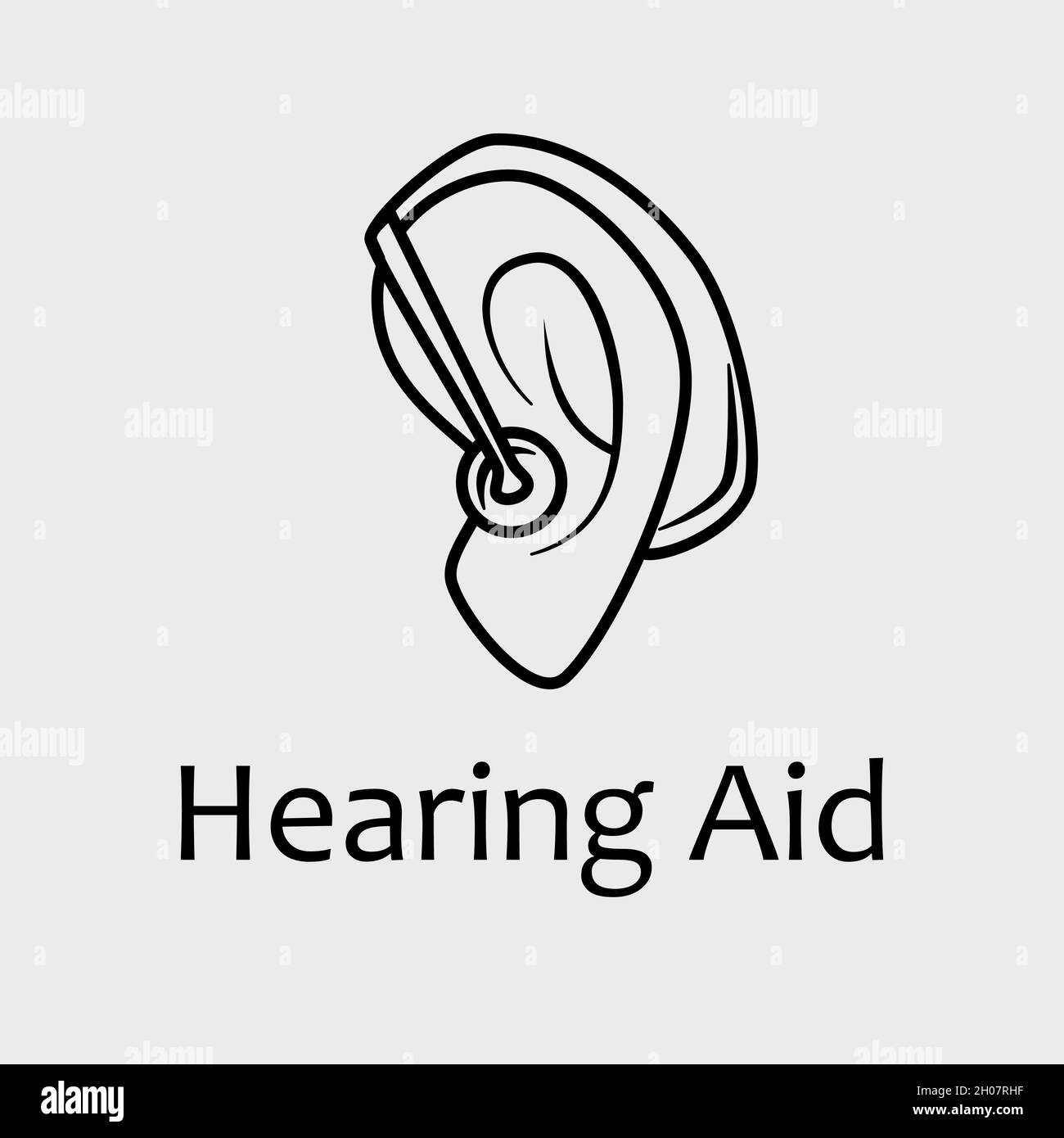 Vector Symbol für Hörgeräte mit schwarz-weißem Empfänger im Ohr (RITE). Hervorragend geeignet für Gesundheitsdienste, Zugänglichkeit und Werbung für unterstützte Technologien. Stock Vektor