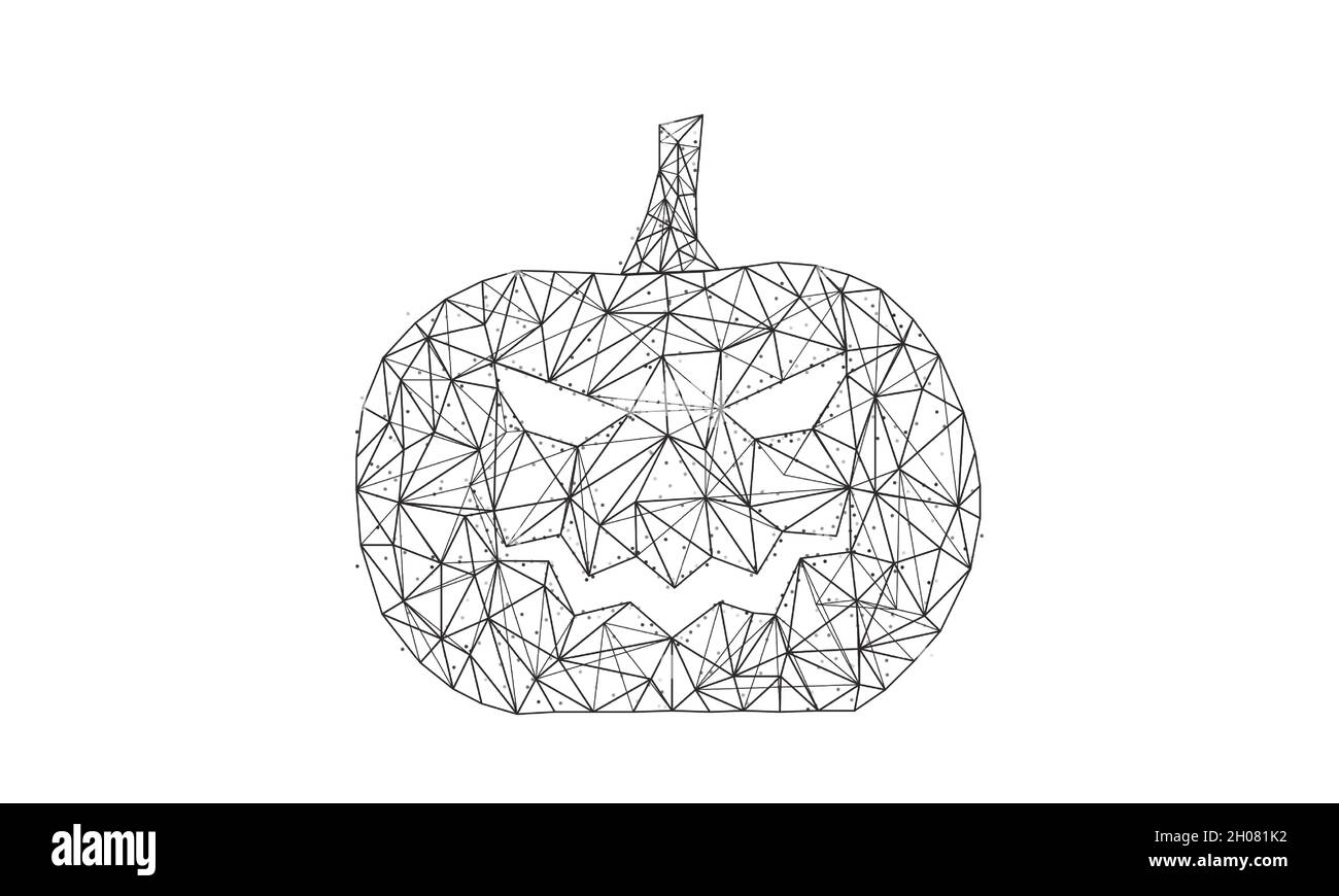 Halloween Kürbis mit gruseligen Gesicht isoliert auf weißem Hintergrund. Low-Poly Drahtmodell Halloween-Konzept. Digitale Vektorgrafik mit niedrigem Poly-Poly-Bereich. Stock Vektor