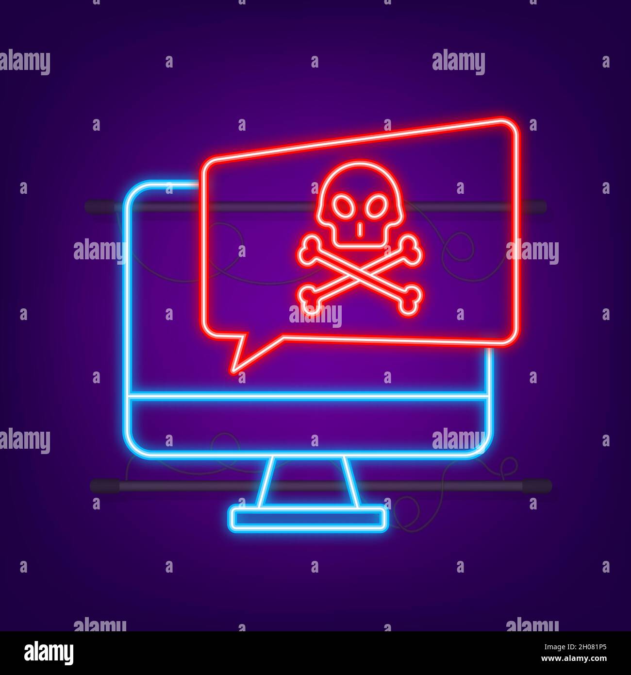 Cyberangriff. Data Phishing mit Angelhaken, Laptop, Internet-Sicherheit. Neonsymbol. Vektorgrafik Stock Vektor