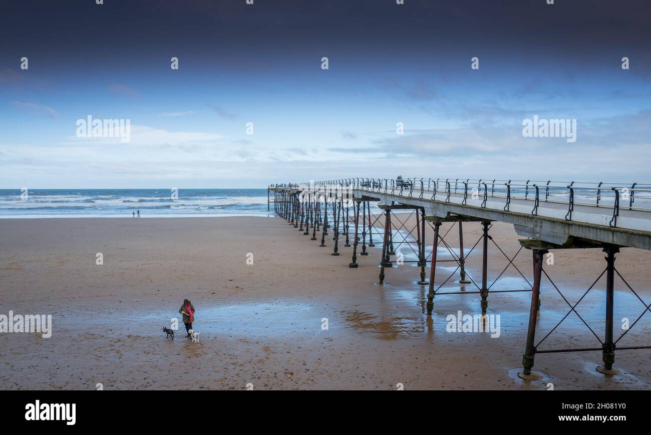 Der viktorianische Pier in Saltburn by the Sea, England, Großbritannien. Stockfoto