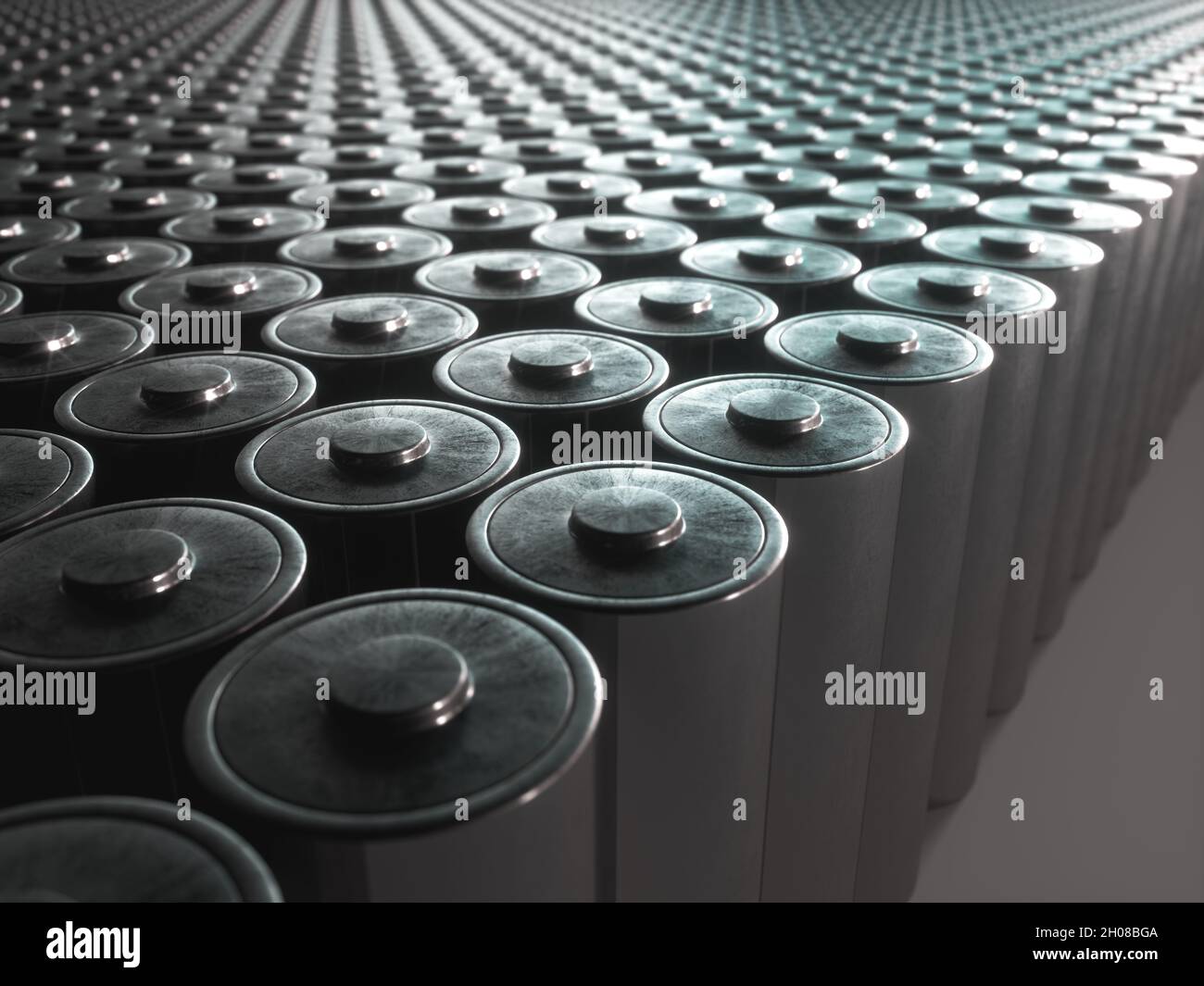 3D-Illustration, Konzeptbild von Batterie-Recycling, erneuerbare Energie. Stockfoto
