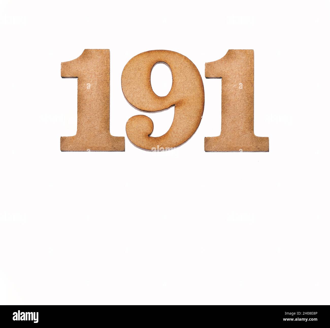 Nummer 191 - Holzstück isoliert auf weißem Hintergrund Stockfoto