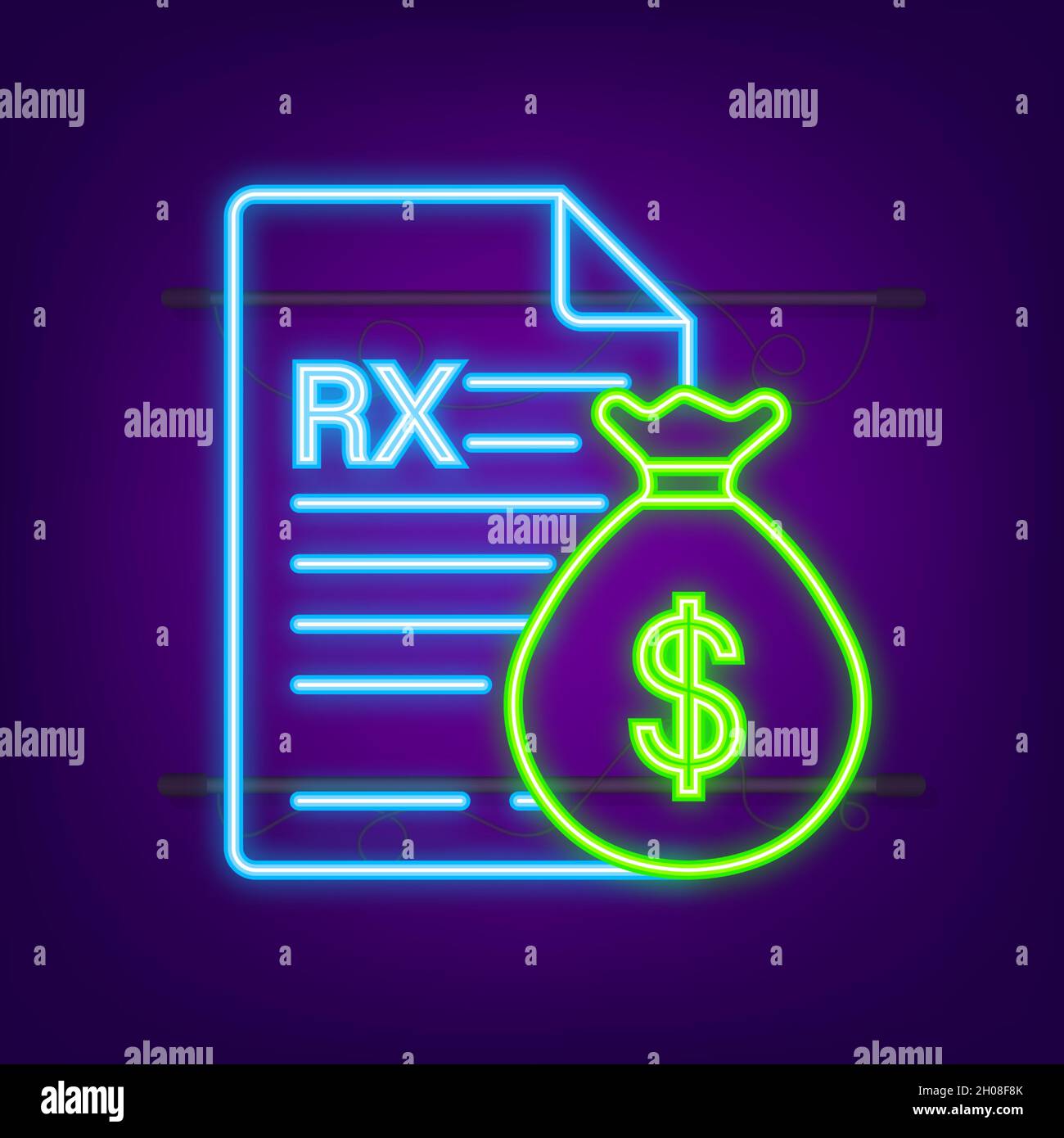 Neon Icon Blank Rx Verordnungsformular. Vektorgrafik Stock Vektor