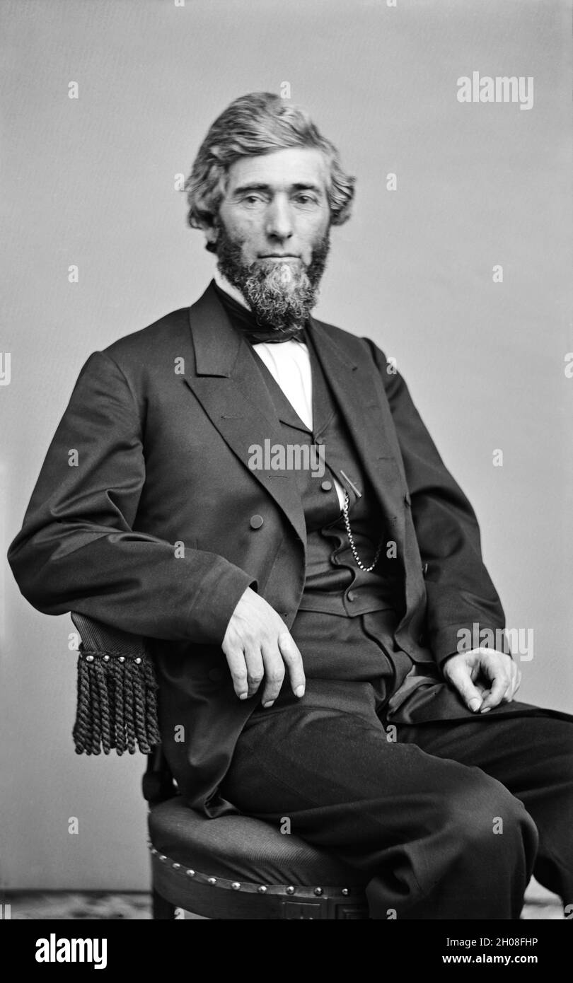 Reuben Fenton (1819-1885), amerikanischer Politiker, US-Senator aus New York 1869-1875, Gouverneur von New York 1865-1868, US-Repräsentantenhaus 1853-1855, Seated Portrait, Mathew Brady Studio, 1860er Jahre Stockfoto