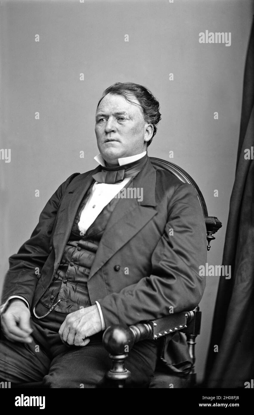 Jesse D. Bright (1812-1875), amerikanischer Politiker, US-Senator aus Indiana, aus dem Senat ausgeschlossen, weil er während des amerikanischen Bürgerkrieges ein konföderatorischer Sympathisant war, halblanges sitzendes Porträt, Mathew Brady Studio, 1860 Stockfoto