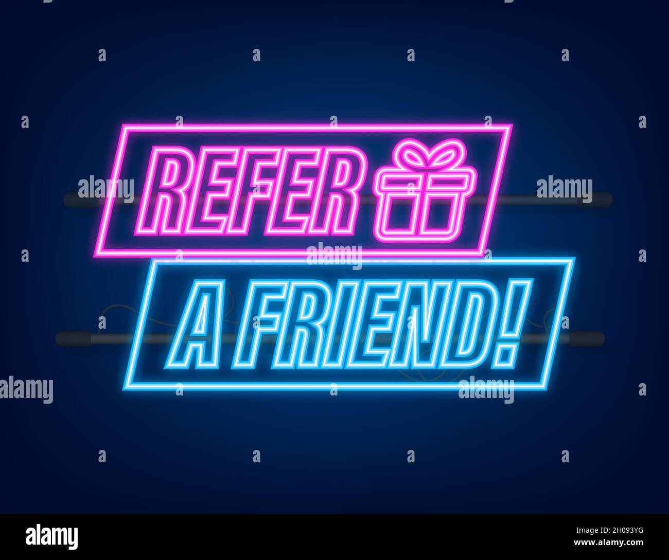 Neonsymbol für Freunde empfehlen. Geschäftserfolg. Neonsymbol. Vektorgrafik Stock Vektor