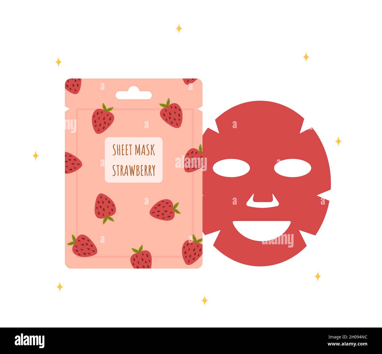 Gesichtsmaske aus Laken. Hautpflege. Morgendliche Routine. Reinigend und feuchtigkeitsspendend. Make-up wird entfernt. Handgezeichnetes Beauty-Produkt. Vektorgrafik in flacher Form Stock Vektor