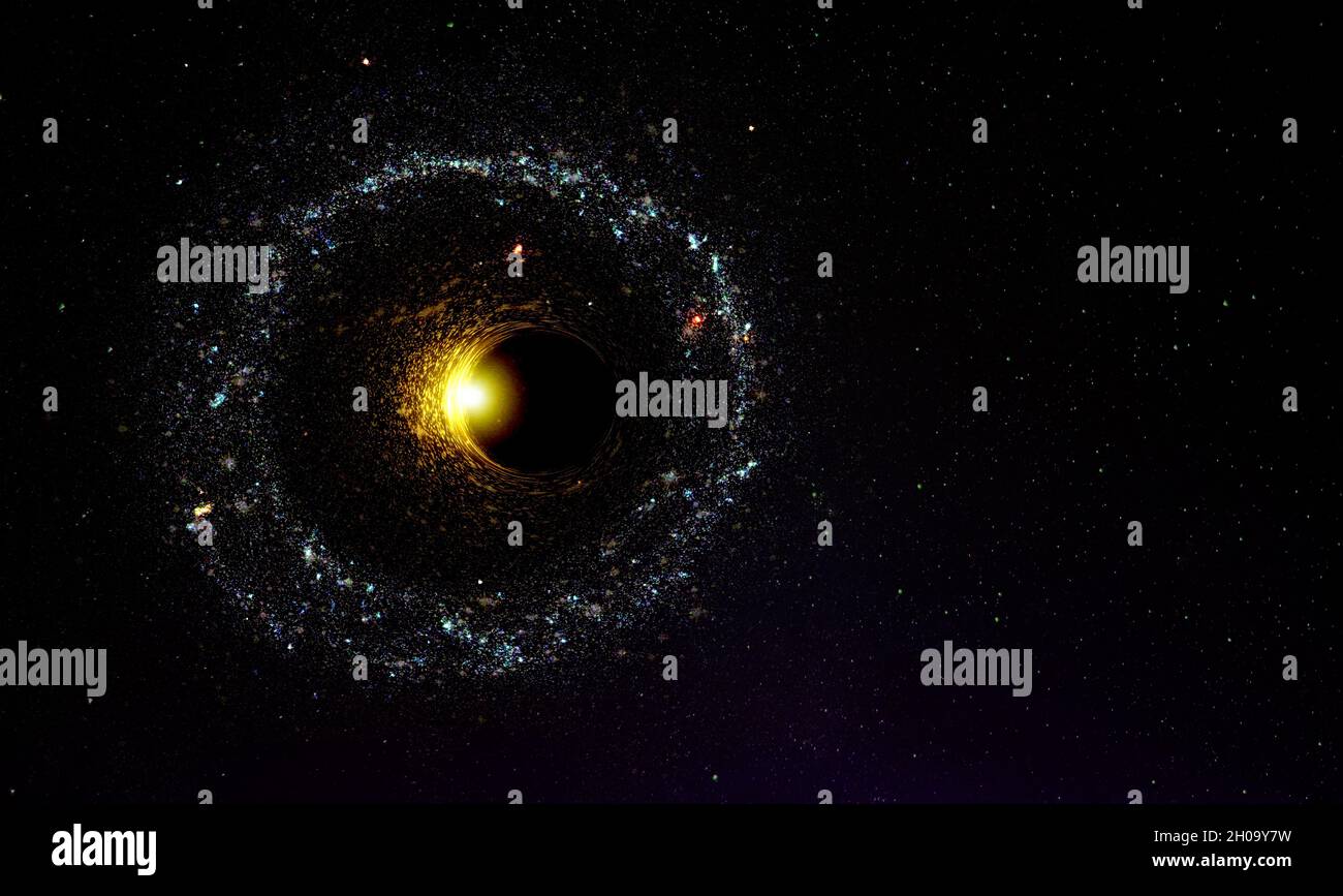 Hintergrundbilder mit abstraktem Raum. Schwarzes Loch mit Sonnenfinsternis im Weltraum. Kopieren Sie Speicherplatz für Ihren Sci Fi-Text. Elemente dieses Bildes, die von der NASA eingerichtet wurden. Stockfoto