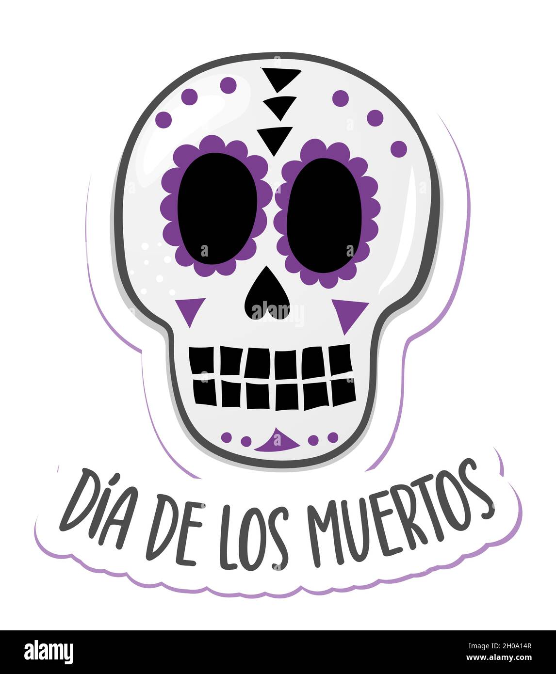 Día de los muertos, Tag der Toten in Mexiko - Halloween Zitat auf weißem Hintergrund mit schönem mexikanischen Zuckerschädel. Gut für T-Shirt, Becher, Heimtrikot Stock Vektor