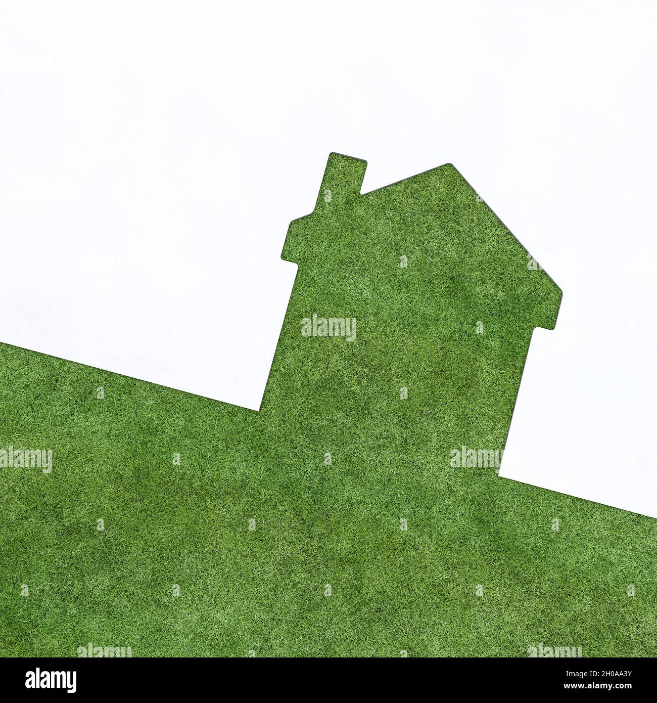 Haus Silhouette mit Gras Textur und weißen Teil. 3d-Rendering Stockfoto