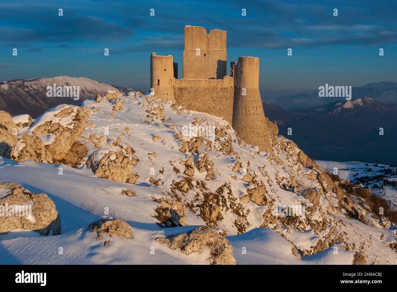 Sonnenuntergang, Rocca Calascio, Landschaft, Abruzzen, Italien, Europa Stockfoto