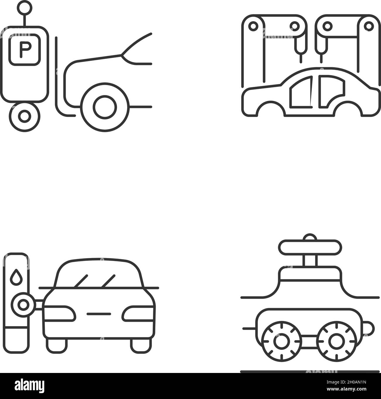 Automatisierung in der Automobilindustrie lineare Symbole gesetzt Stock Vektor