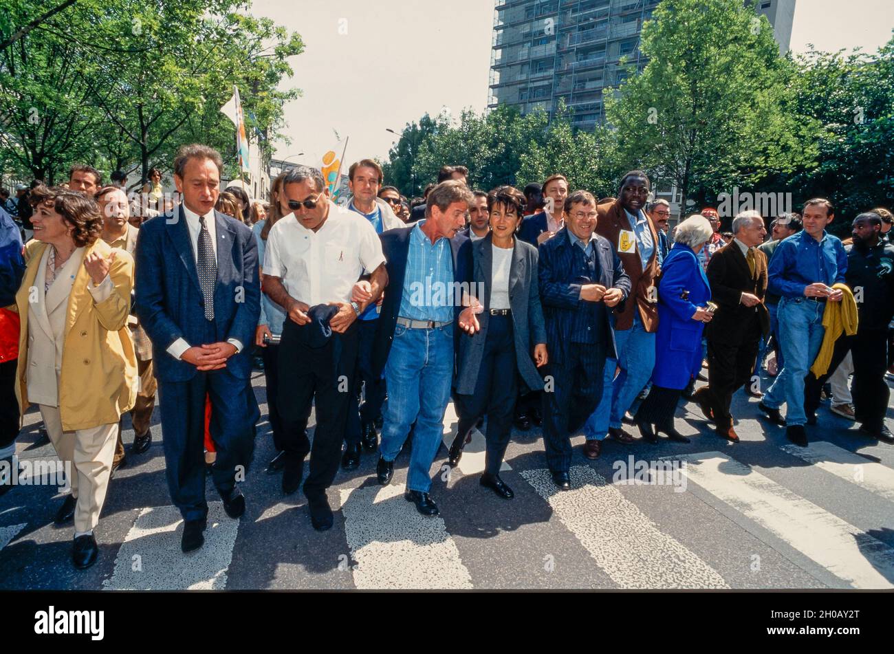 Paris, Frankreich, AIDS March, Marche Pour la Vie (AIDES) und andere NRO, Arnaud Lauvauzelle, Bernard Delanoie, Bernard Kouchner, 1996, Aids 1990er Stockfoto