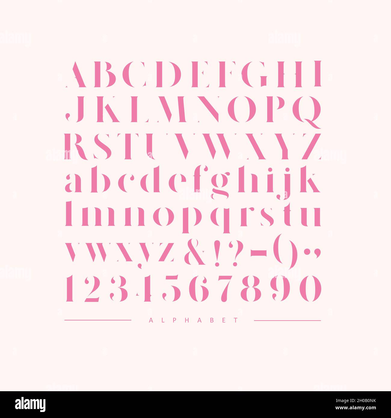 Stilvolle elegante Schrift, englisches Alphabet. Großbuchstaben,  Kleinbuchstaben und Zahlen rosa Stock-Vektorgrafik - Alamy