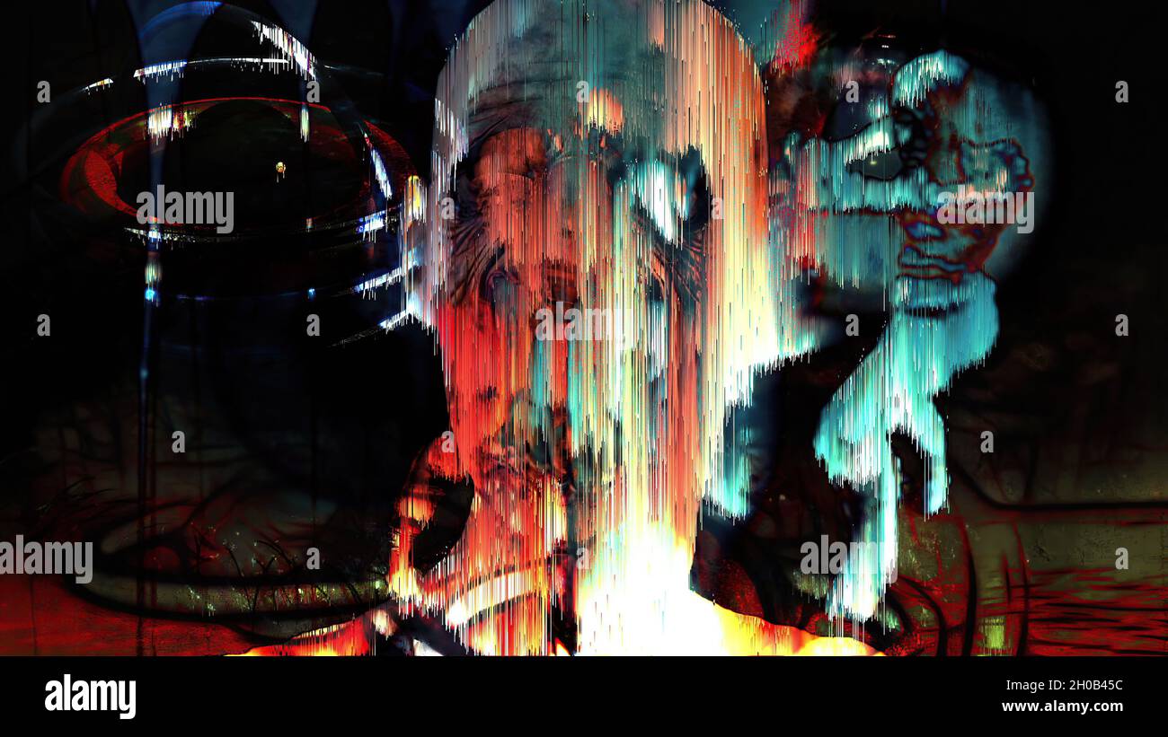 3d-Illustration - Digitale Pixelsortierung auf abstraktem Bildschirm Stockfoto