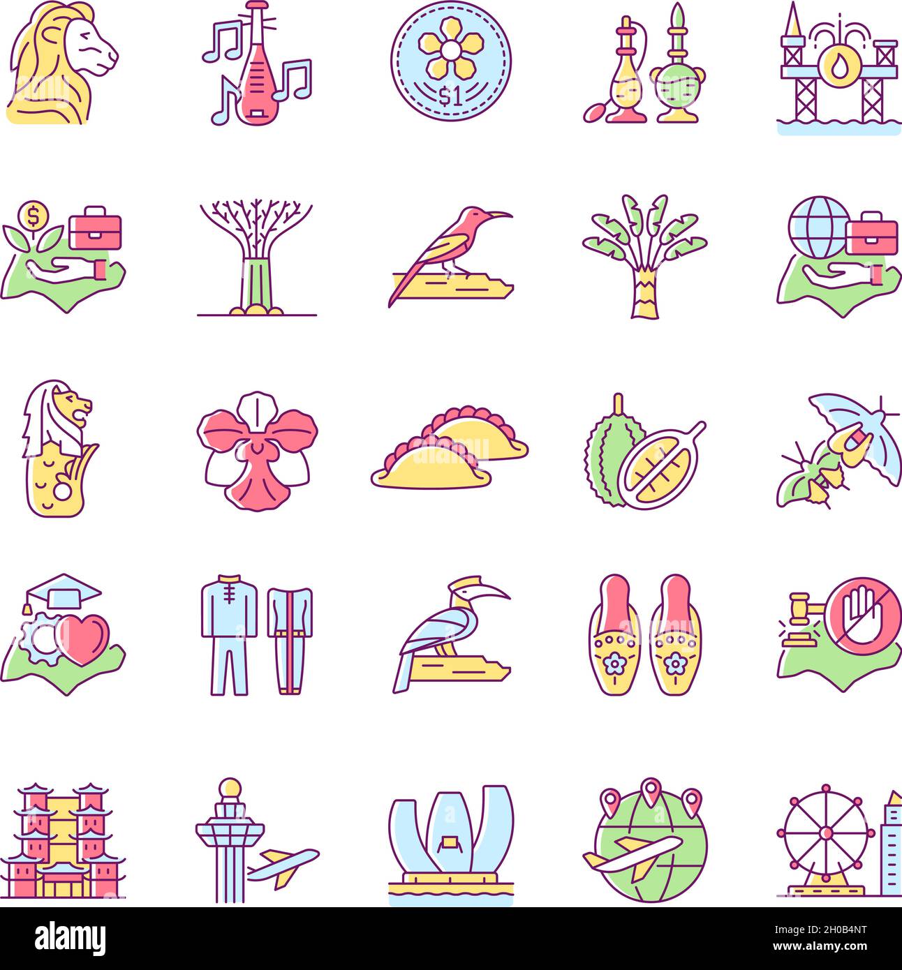 Singapur nationale Symbole RGB-Farbsymbole gesetzt Stock Vektor