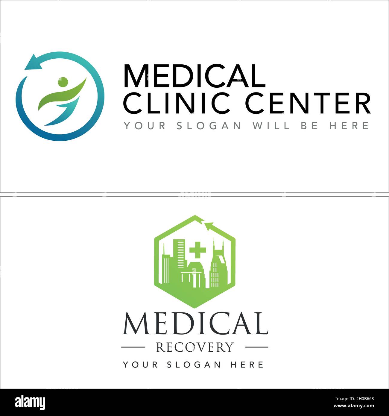 Modernes medizinisches Stadtzentrum Menschen Logo Design Stock Vektor