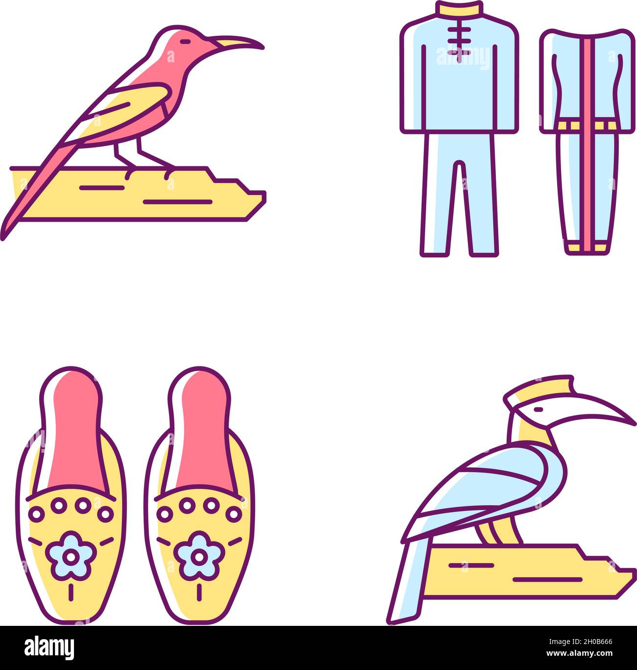 Singapurer Vogelarten RGB-Farbsymbole gesetzt Stock Vektor