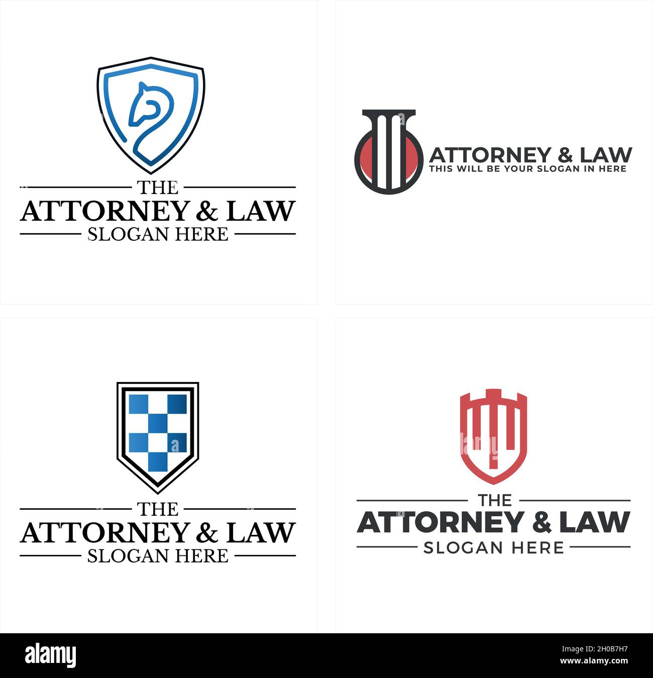 Satz von Symbol Gesetz Säule Schild Rechtsanwalt Logo Design Stock Vektor